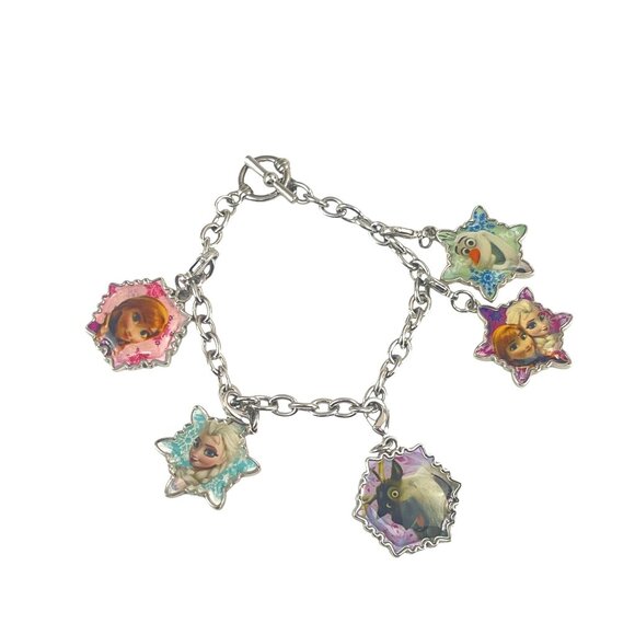 Disney Frozen Silver Charm Bracelet With Anna Elsa & Olaf Star Charms - Picture 2 of 8